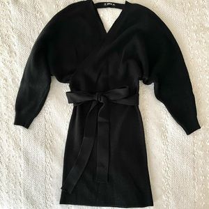 Black crossover/overlap v neck knit dress